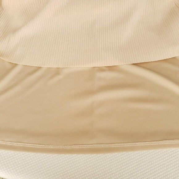 One Clothing Nude Beige On Off Shoulder Pleated Overlay Mini Dress Sz M - Picture 5 of 7